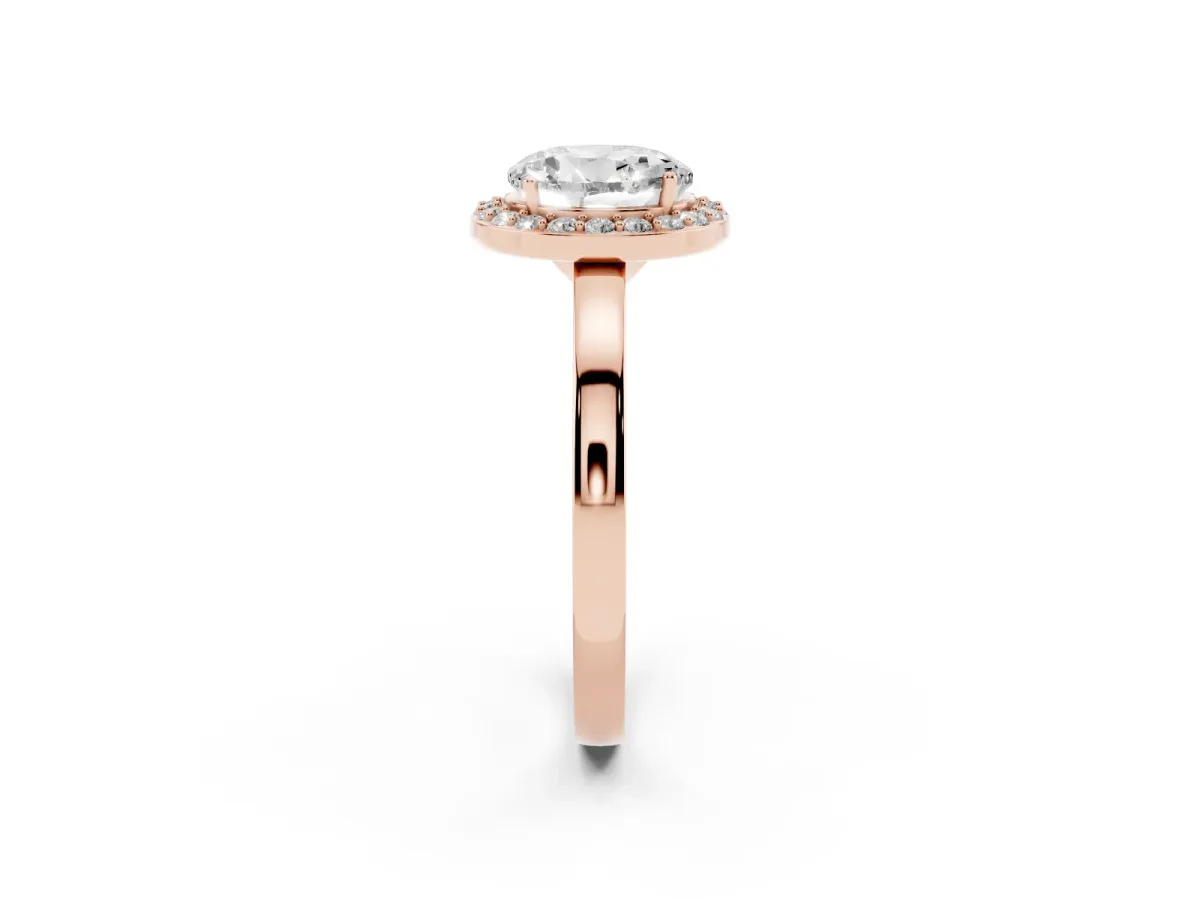 Round Cut Halo Diamond Ring with Solitaire Band and Prong Setting Rose gold