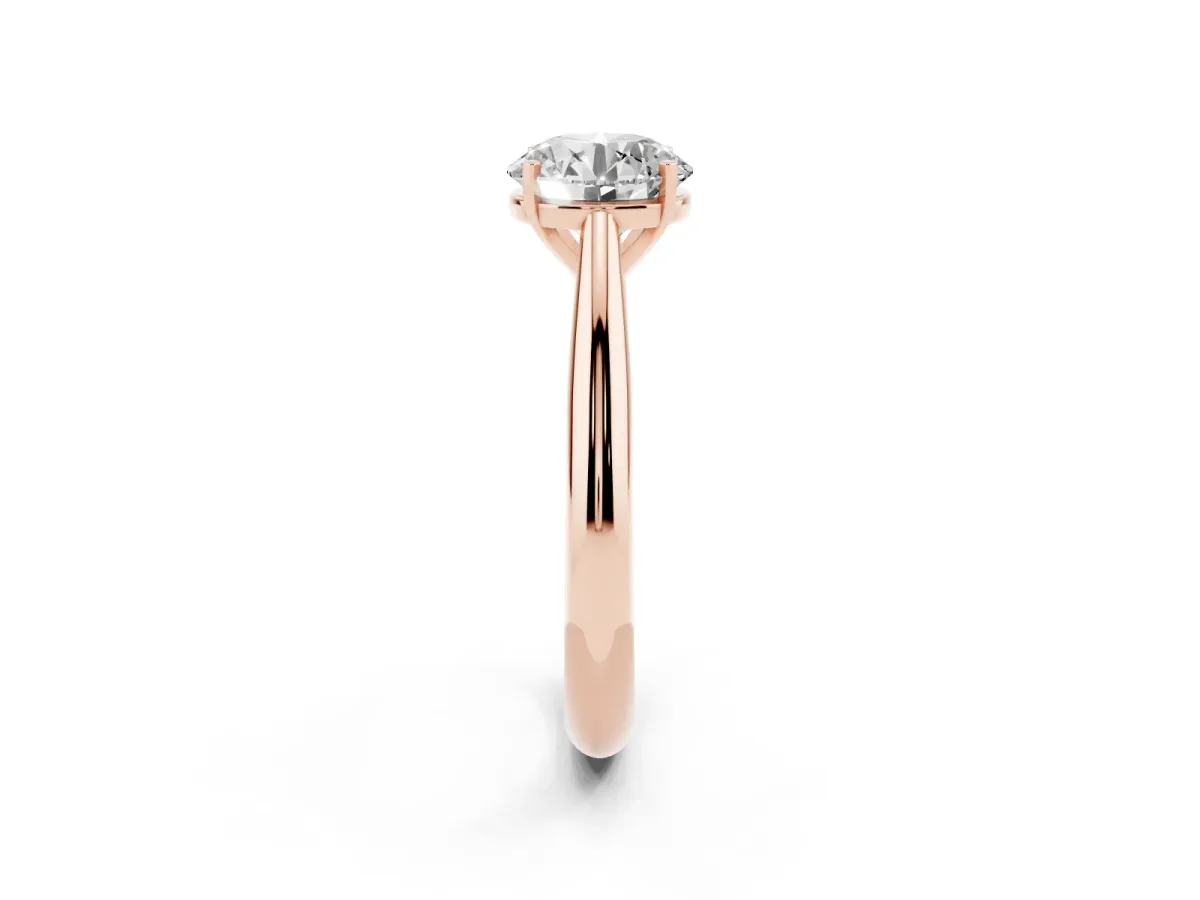 Round Cut Diamond Solitaire Engagement Ring with Cathedral Setting and Four-Prong Mount Rose gold