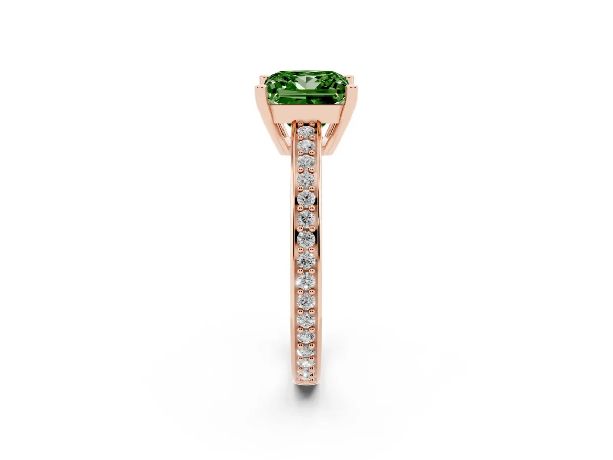 Fancy Green Princess Cut Solitaire Pavé Band Prong Setting Ring Rose gold