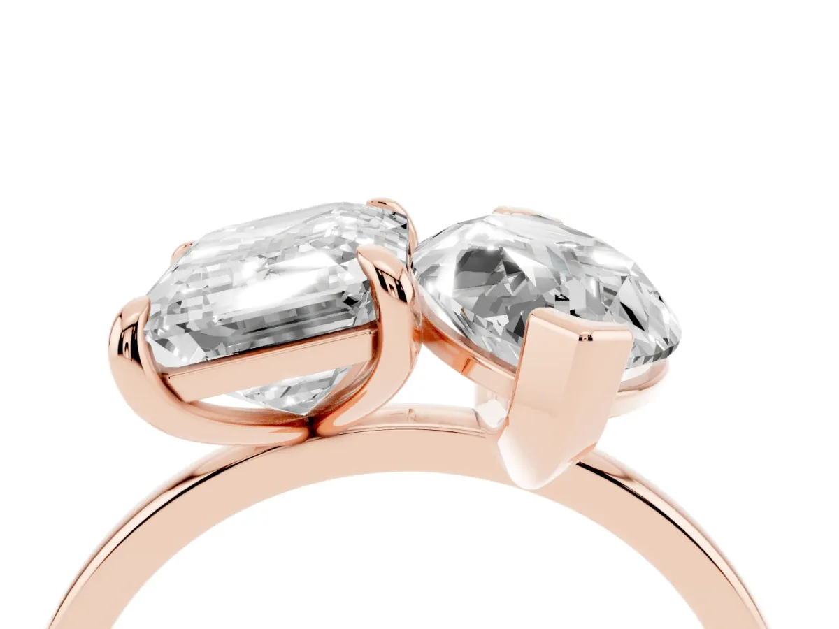 Emerald and Marquise Toi Moi Ring with Prong Setting and Plain Band Rose gold