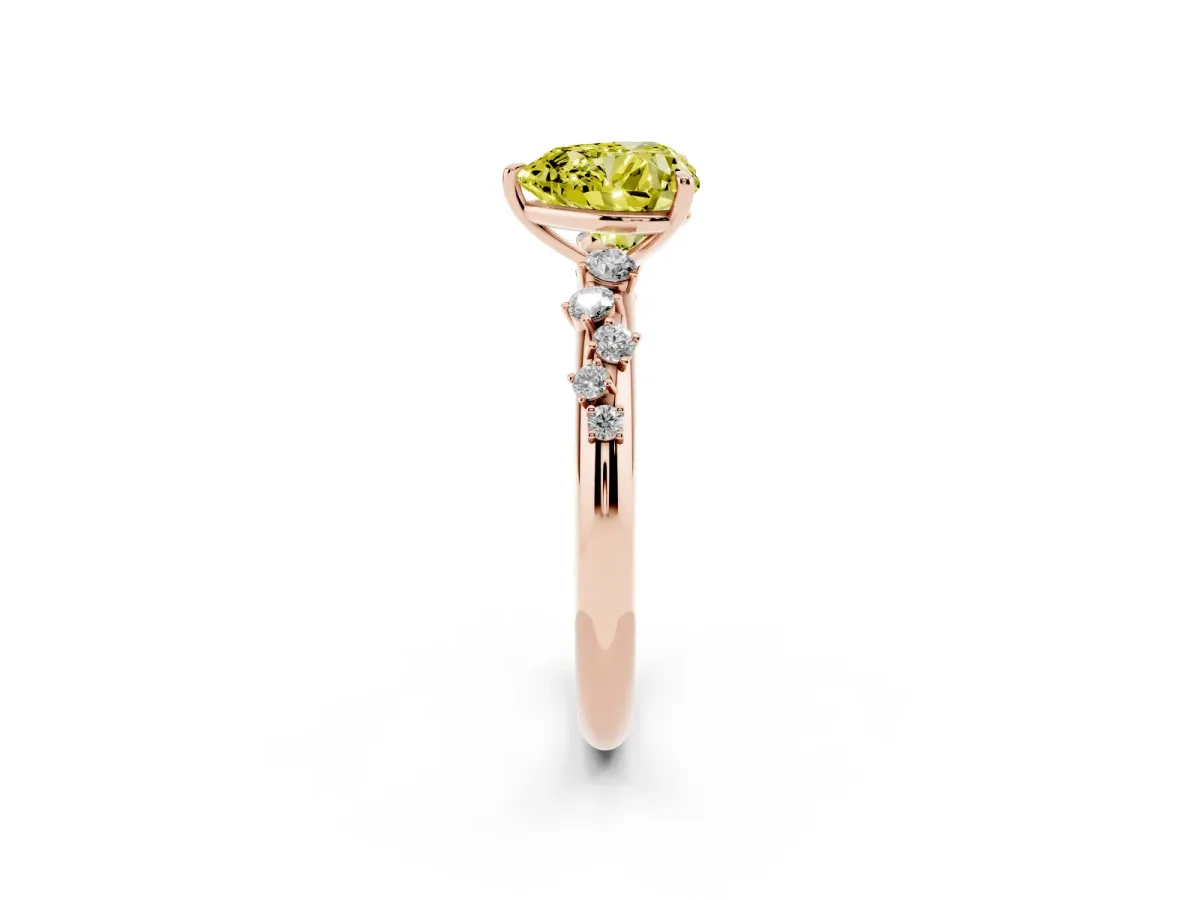 Fancy Yellow Heart Cut Diamond Cluster Prong-Set Solitaire Ring Rose gold