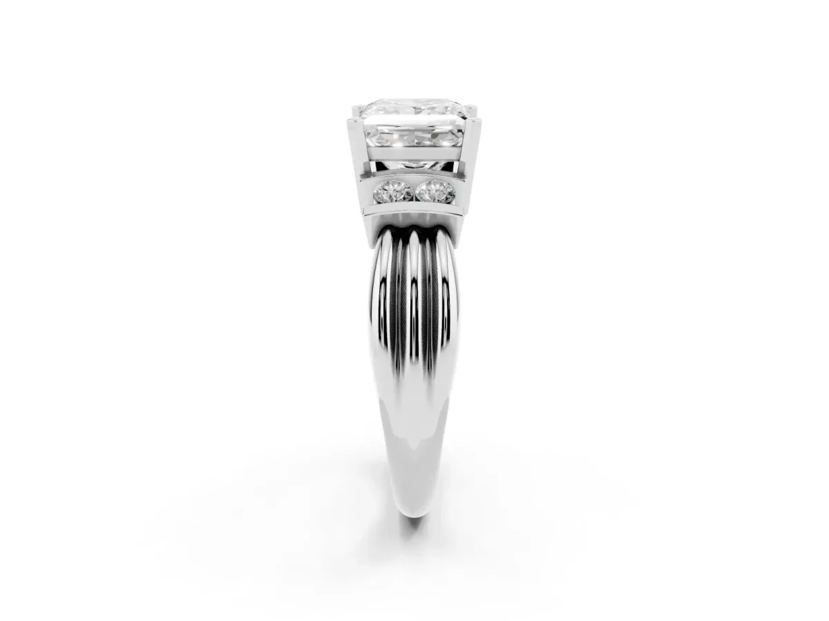Princess Cut Cut Three-Stone Channel Set Ring with Bar Prongs Silver