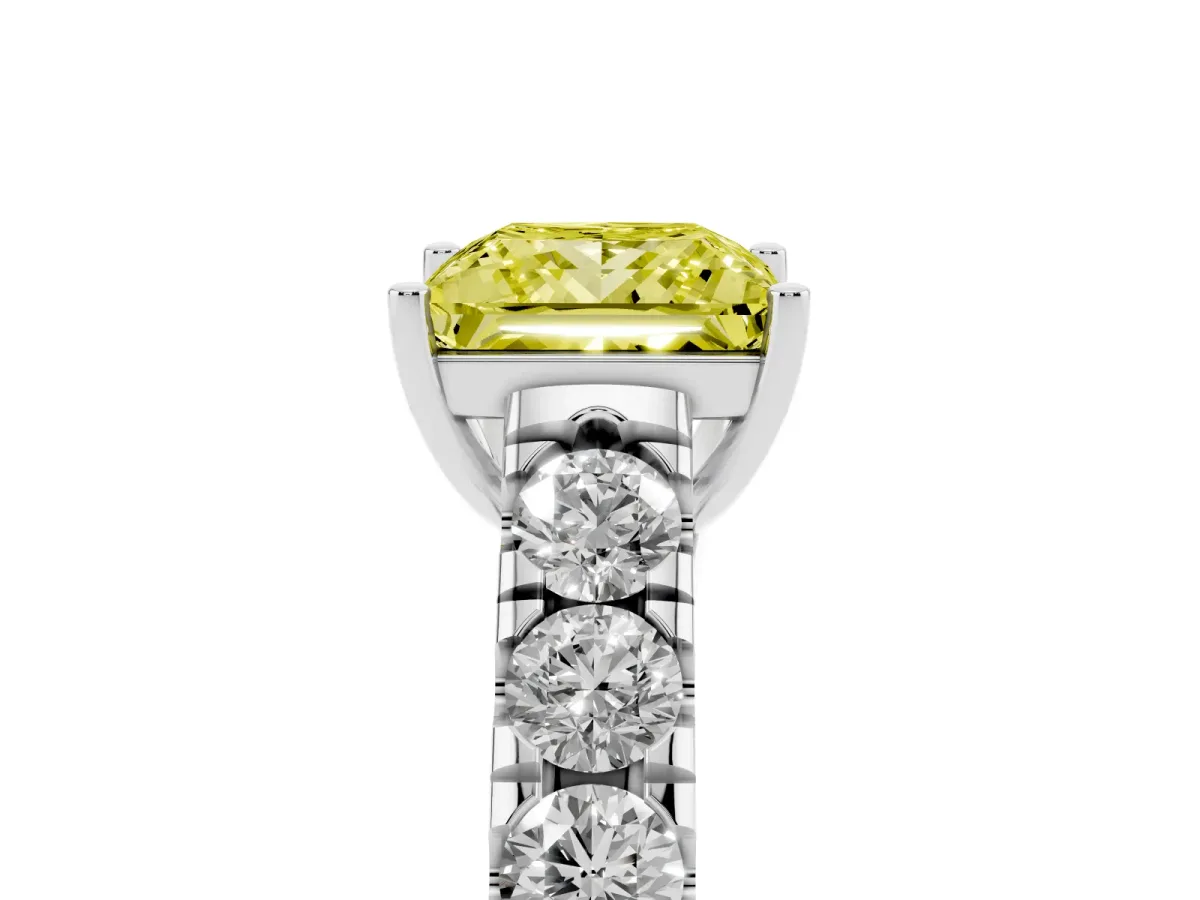 Fancy Yellow Princess Cut Cut Diamond Solitaire Ring with Micro Pave Band and Prong Setting Silver