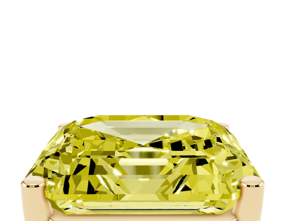 Fancy Yellow Asscher Cut Cut Diamond Solitaire Engagement Ring with Tapered Plain Band and Four-Prong Setting Yellow gold