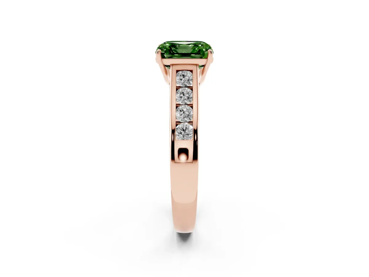 Fancy Green Asscher Cut Brilliant Channel-Set Solitaire Ring with Four-Prong Setting Rose gold