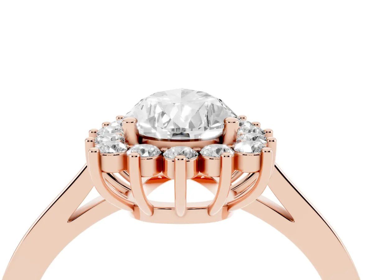 Pear Cut Cut Diamond Halo Ring with Round Brilliant Halo and Solitaire Band Rose gold