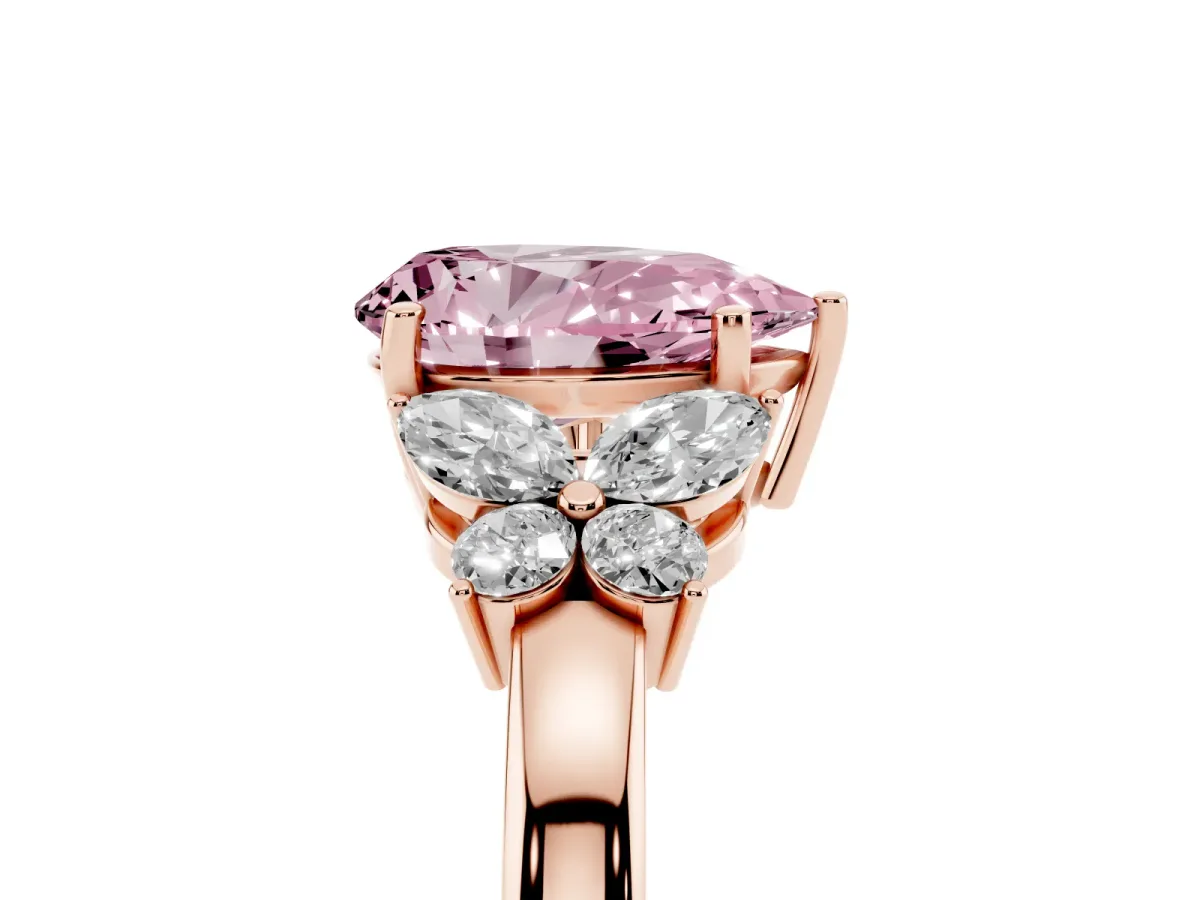 Fancy Pink Pear Cut Cut Solitaire Floral Diamond Ring with Four-Prong Setting Rose gold