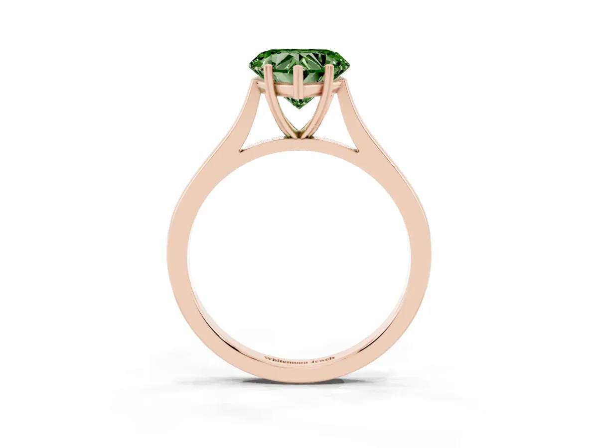 Fancy Green Heart Cut Solitaire Heart Prong Engagement Ring with Tapered Band Rose gold