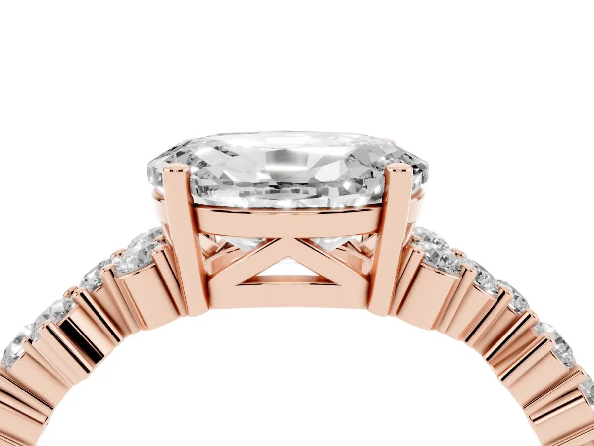 Oval Cut Diamond Scattered Round Accent Ring with Prong Setting Rose gold
