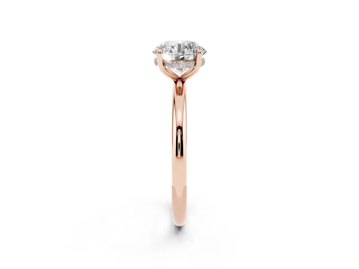 Round Cut Diamond Solitaire Ring with Thin Band and Four-Prong Setting Rose gold