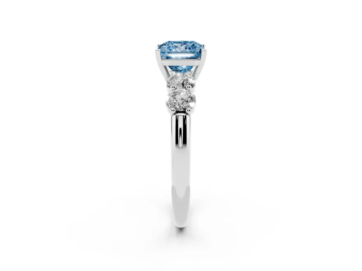 Fancy Blue Princess Cut Cut Five-Stone Prong Set Diamond Ring with Classic Band Silver