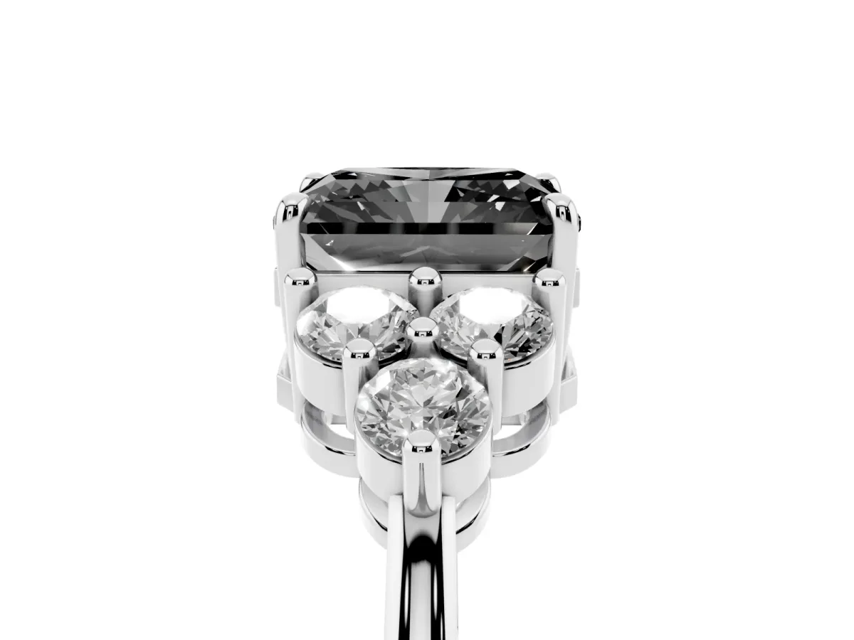 Fancy Black Radiant Cut Brilliant Diamond Cluster Accent Solitaire Ring with Prong Setting Platinum