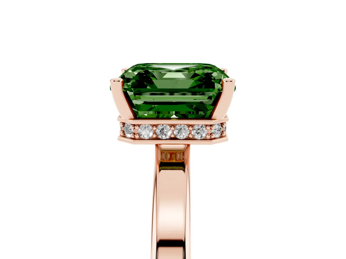 Fancy Green Asscher Cut Cut Solitaire Engagement Ring with Four-Prong Setting on a Classic Band Rose gold