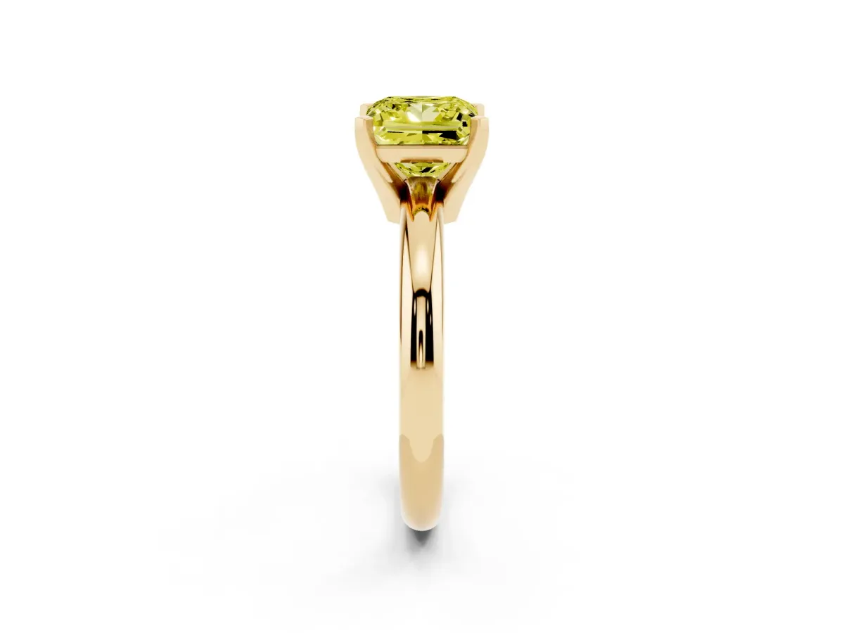 Fancy Yellow Princess Cut Diamond Solitaire Engagement Ring with Round Band and Four-Prong Setting Yellow gold