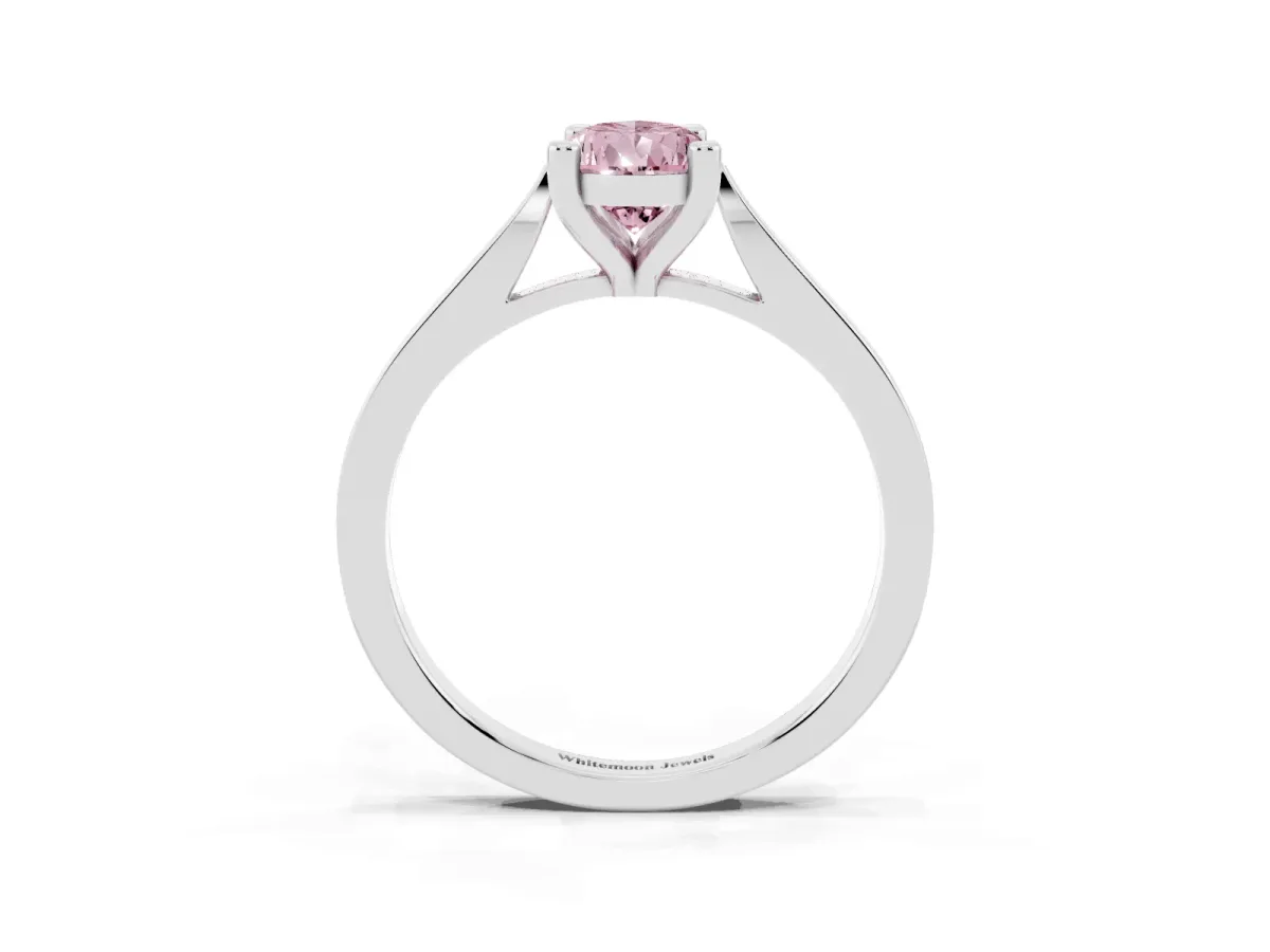 Fancy Pink Pear Cut Solitaire Diamond Ring with Four-Prong Setting and Tapered Band Platinum
