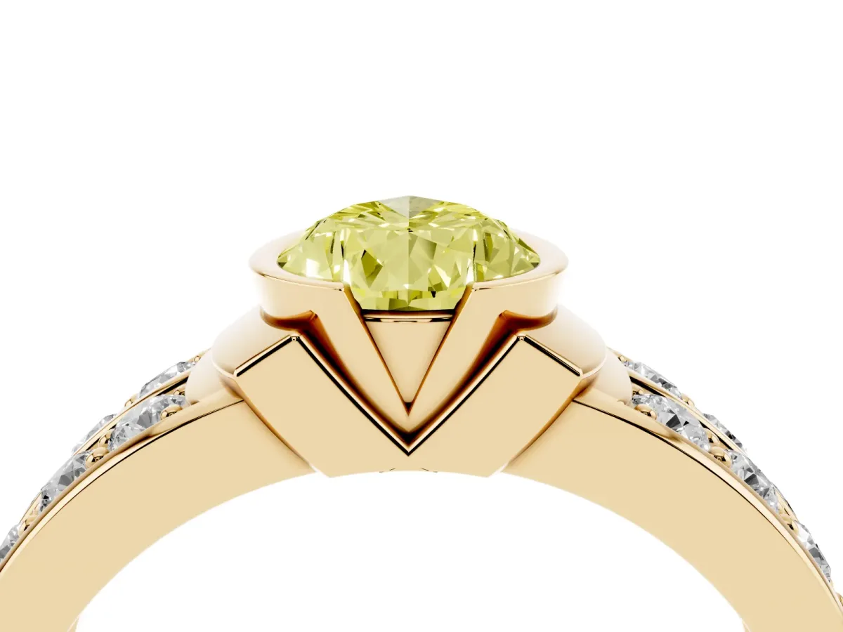 Fancy Yellow Pear Cut Brilliant Diamond Channel Set Wide Band Ring with Bezel Setting Yellow gold