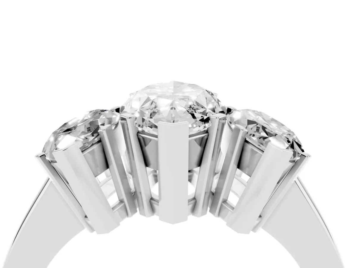 Three-Stone Marquise Cut Cut Diamond Ring with Channel Set Band and Four-Prong Setting Silver
