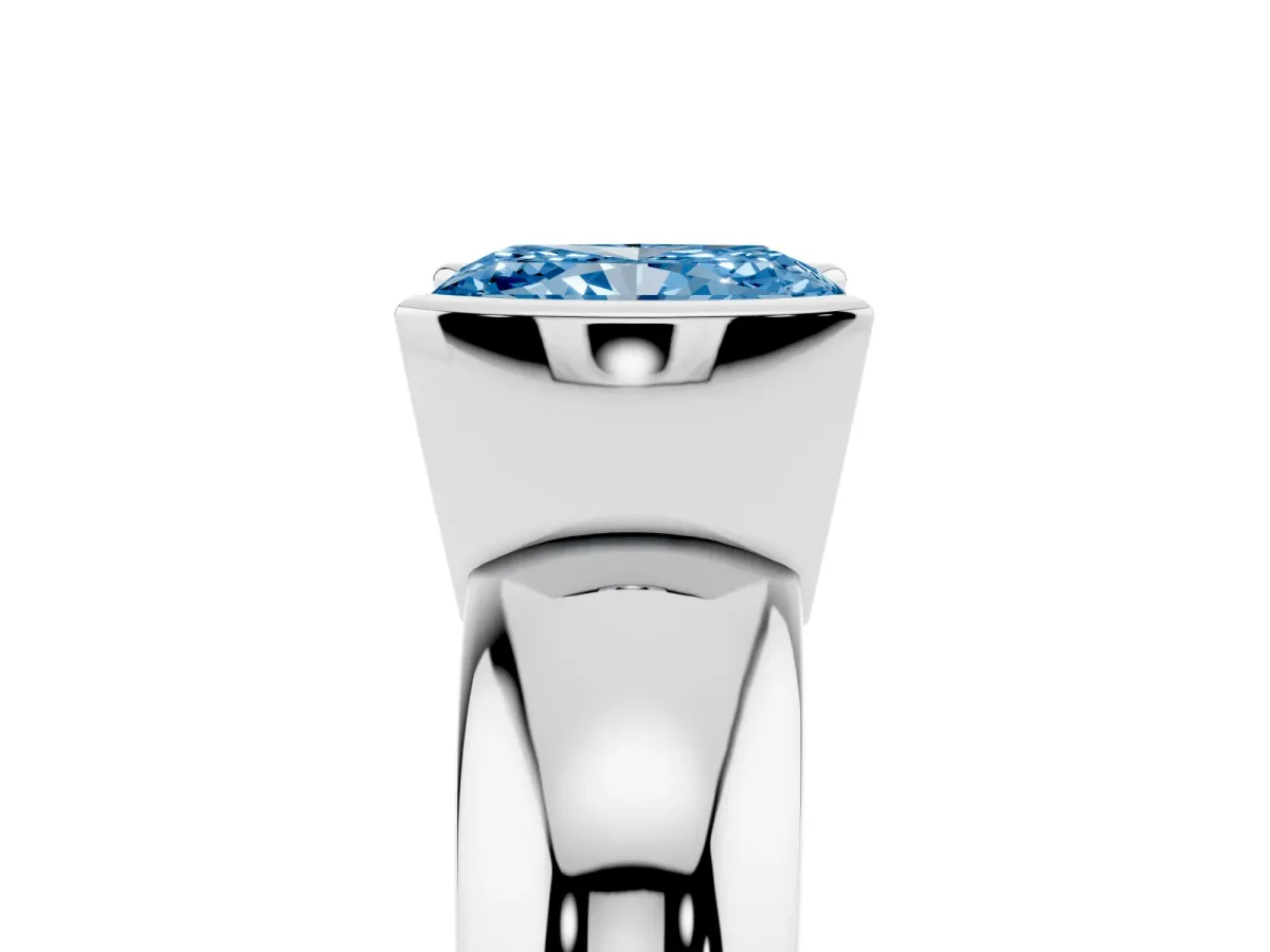 Fancy Blue Radiant Cut Solitaire Tension Set Diamond Ring with Wide Band Silver