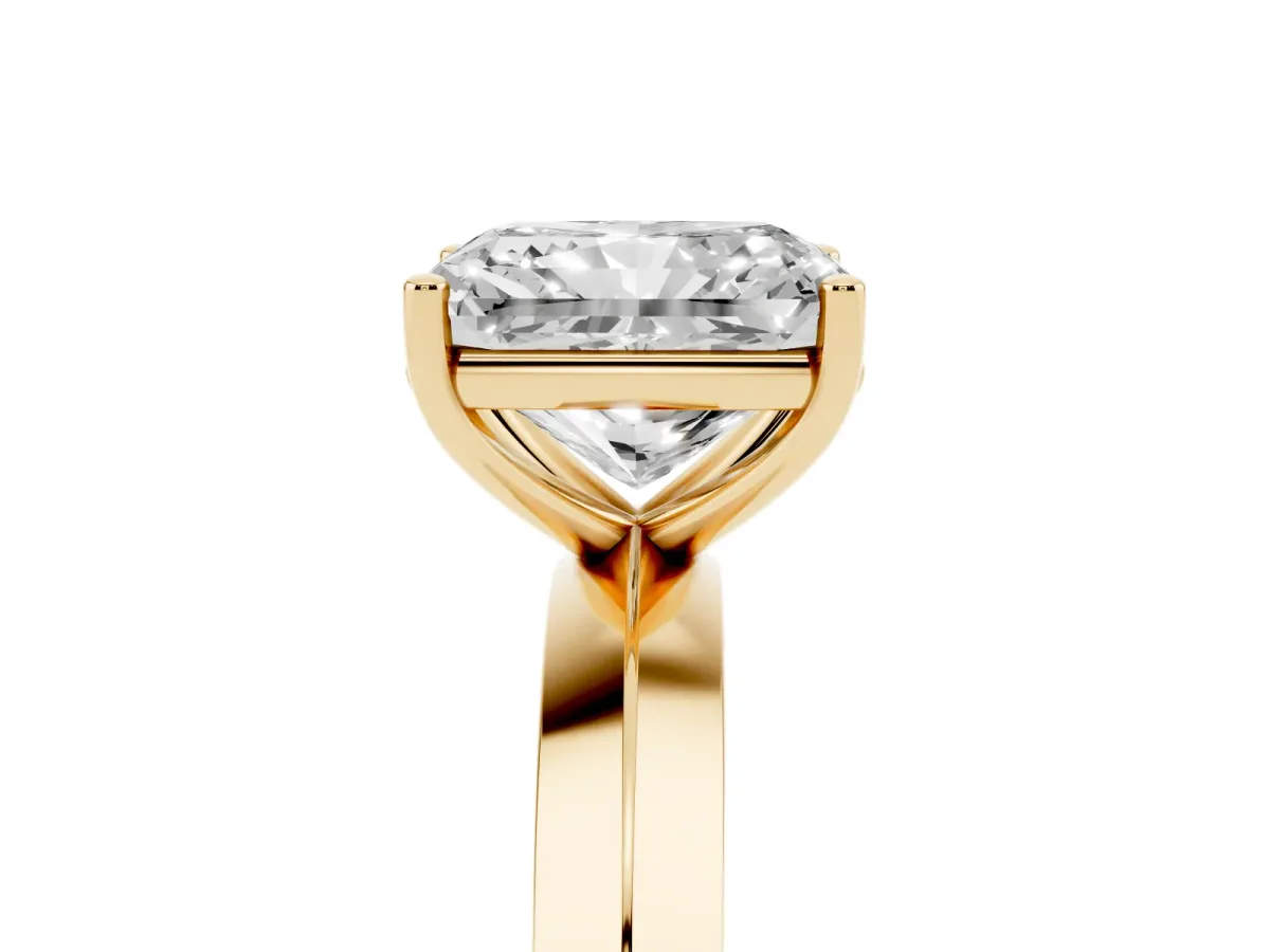 Radiant Cut Cut Solitaire Engagement Ring with Flat Band and Four-Prong Setting Yellow gold