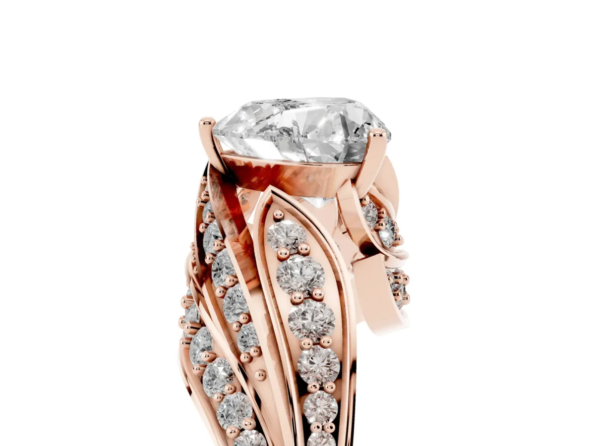 Heart Cut Diamond Solitaire Ring with Prong Setting and Twisted Pavé Band Rose gold