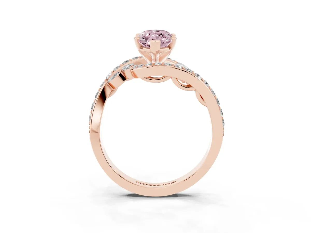 Fancy Pink Marquise Cut Solitaire with Pavé Twist Band and Four-Prong Setting Rose gold