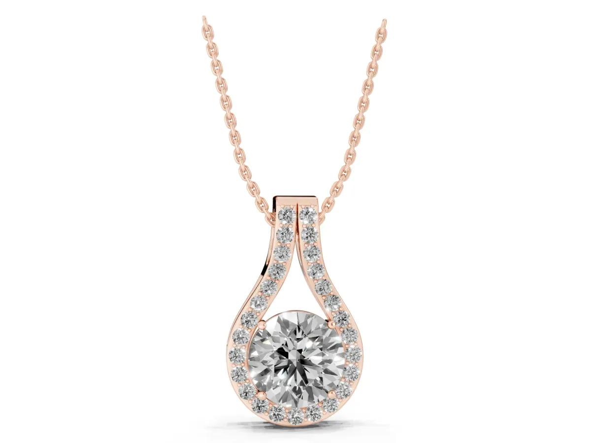 Round Halo Prong Set Pendant Rose gold