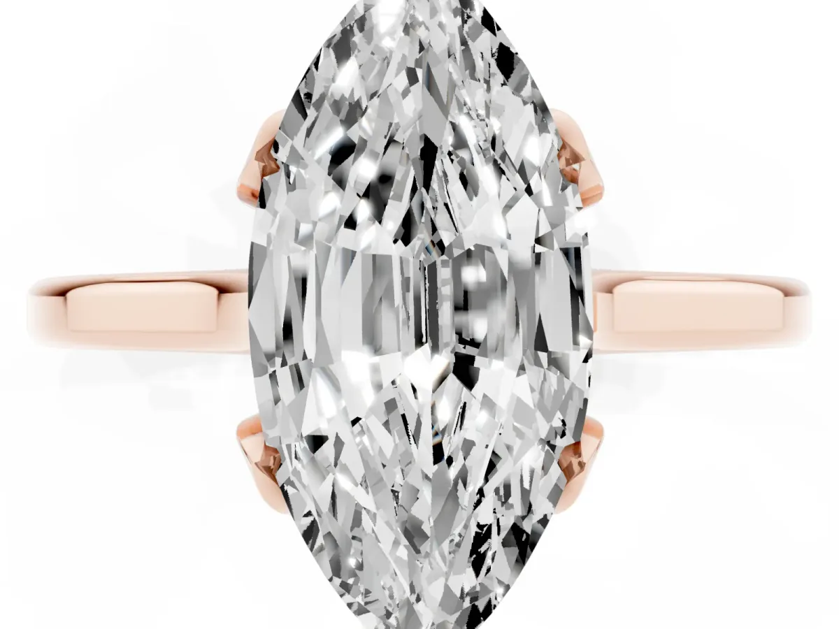 Marquise Cut Diamond Solitaire Ring with Flower Prong Setting and Classic Band Rose gold