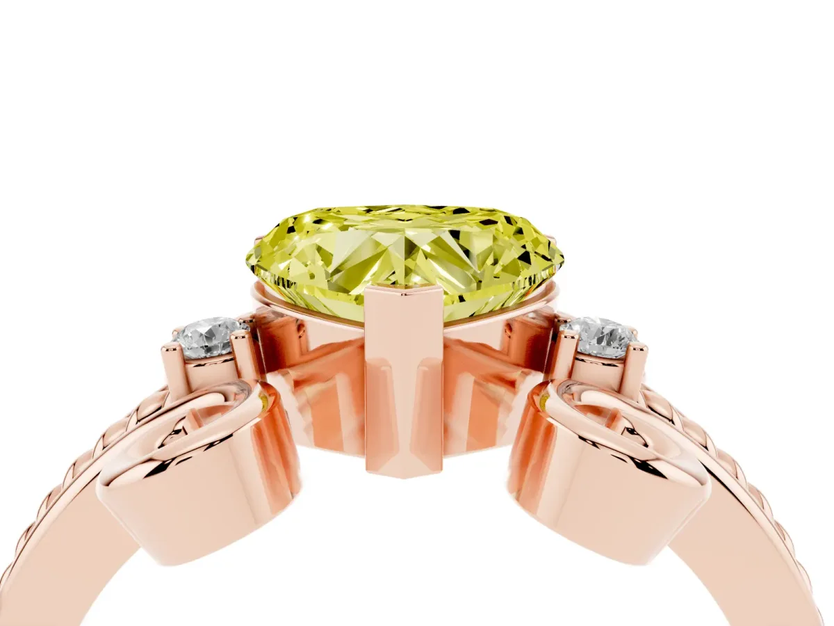 Fancy Yellow Heart Cut Solitaire Twisted Band Scroll Prong Ring Rose gold