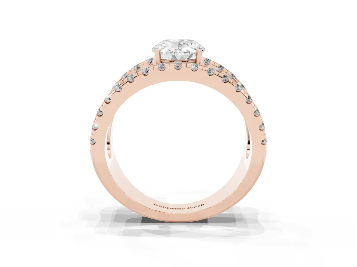 Oval Cut Solitaire Split Shank Pave Diamond Ring Rose gold