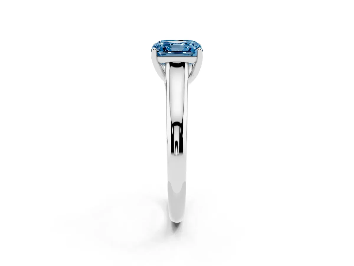 Fancy Blue Asscher Cut Solitaire Engagement Ring with Tapered Band and Four-Prong Setting Silver