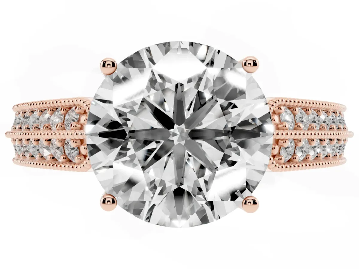 Round Cut Cut Pave Split Shank Engagement Ring with Four-Prong Setting Rose gold