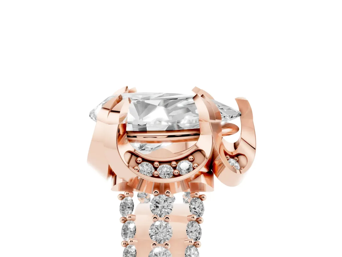 Pear Cut Solitaire Pave Split Shank Ring with Four-Prong Setting Rose gold