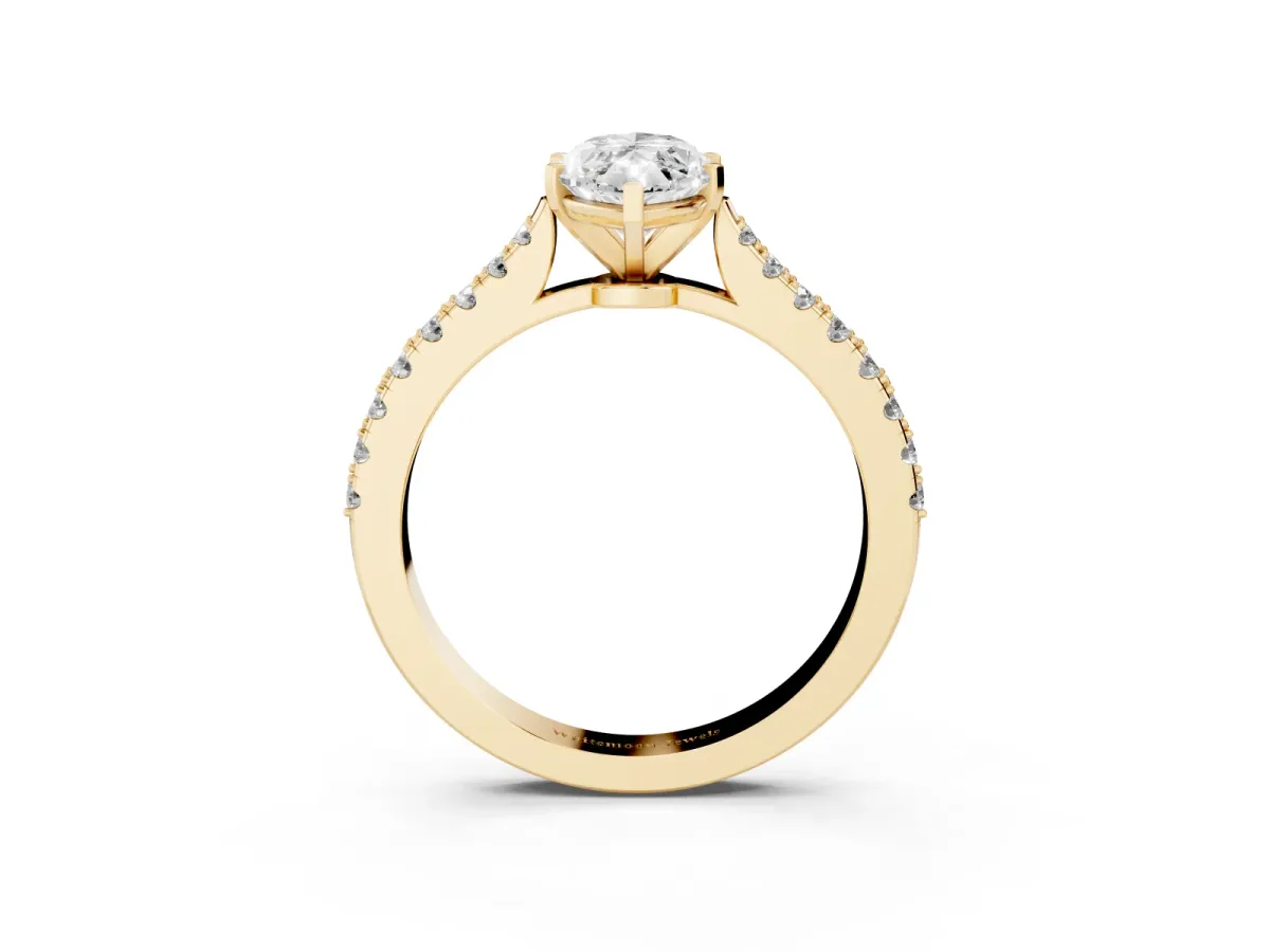 Marquise Cut Cut Solitaire Diamond Engagement Ring with Pave Band and Four-Prong Setting Yellow gold