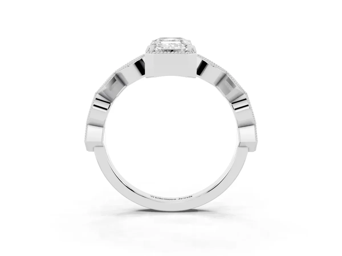 Emerald Cut Milgrain Marquise Diamond Twist Band Ring Platinum