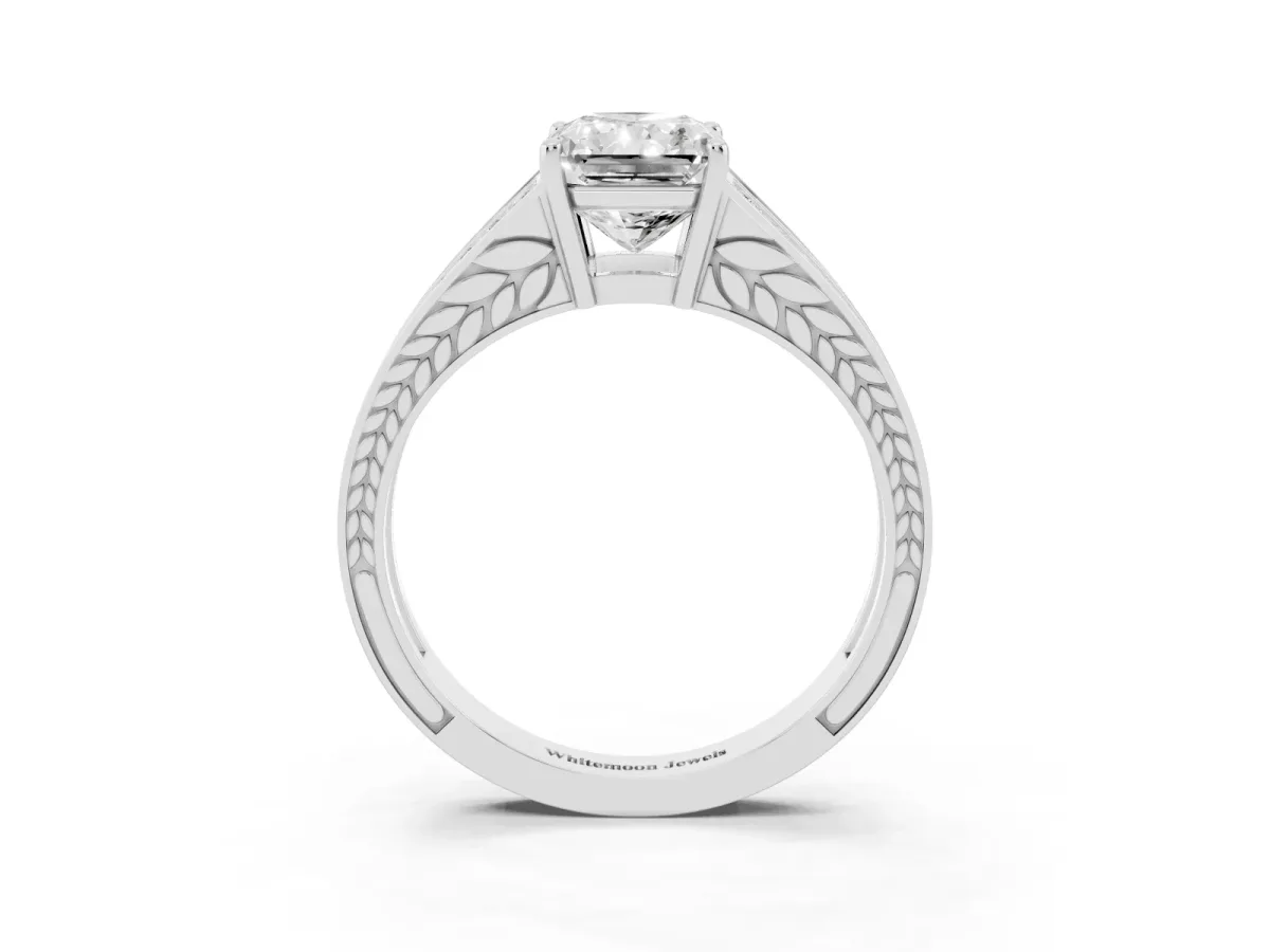 Radiant Cut Diamond Split Shank Ring with Pavé Band and Four-Prong Setting White gold