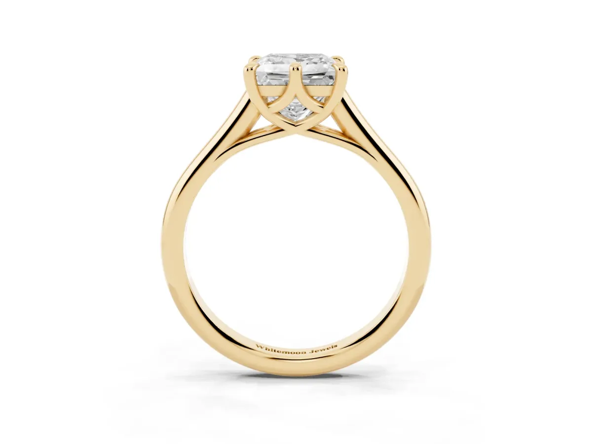 Princess Cut Solitaire Engagement Ring with Six-Prong Setting and Classic Band Yellow gold