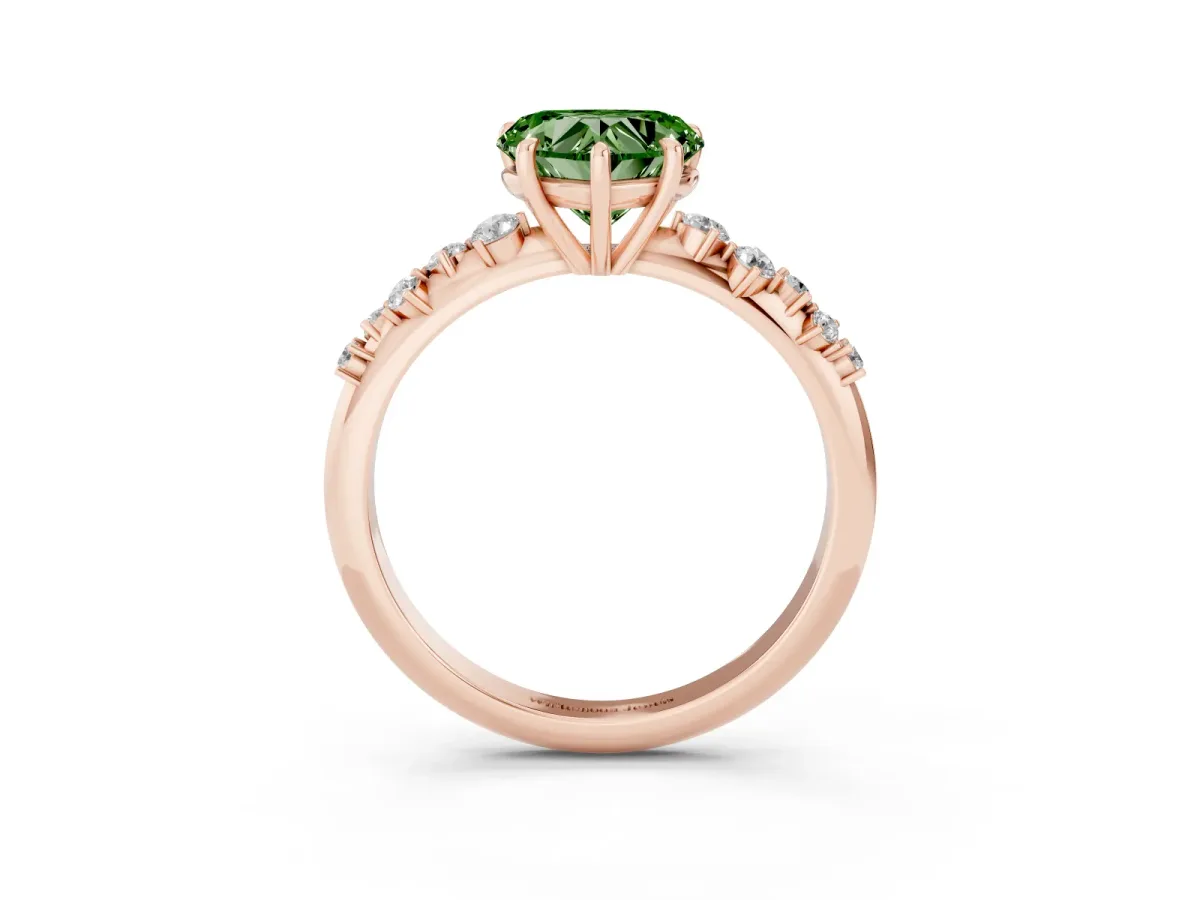 Fancy Green Heart Cut Diamond Cluster Side Stone Solitaire Ring with Prong Setting Rose gold