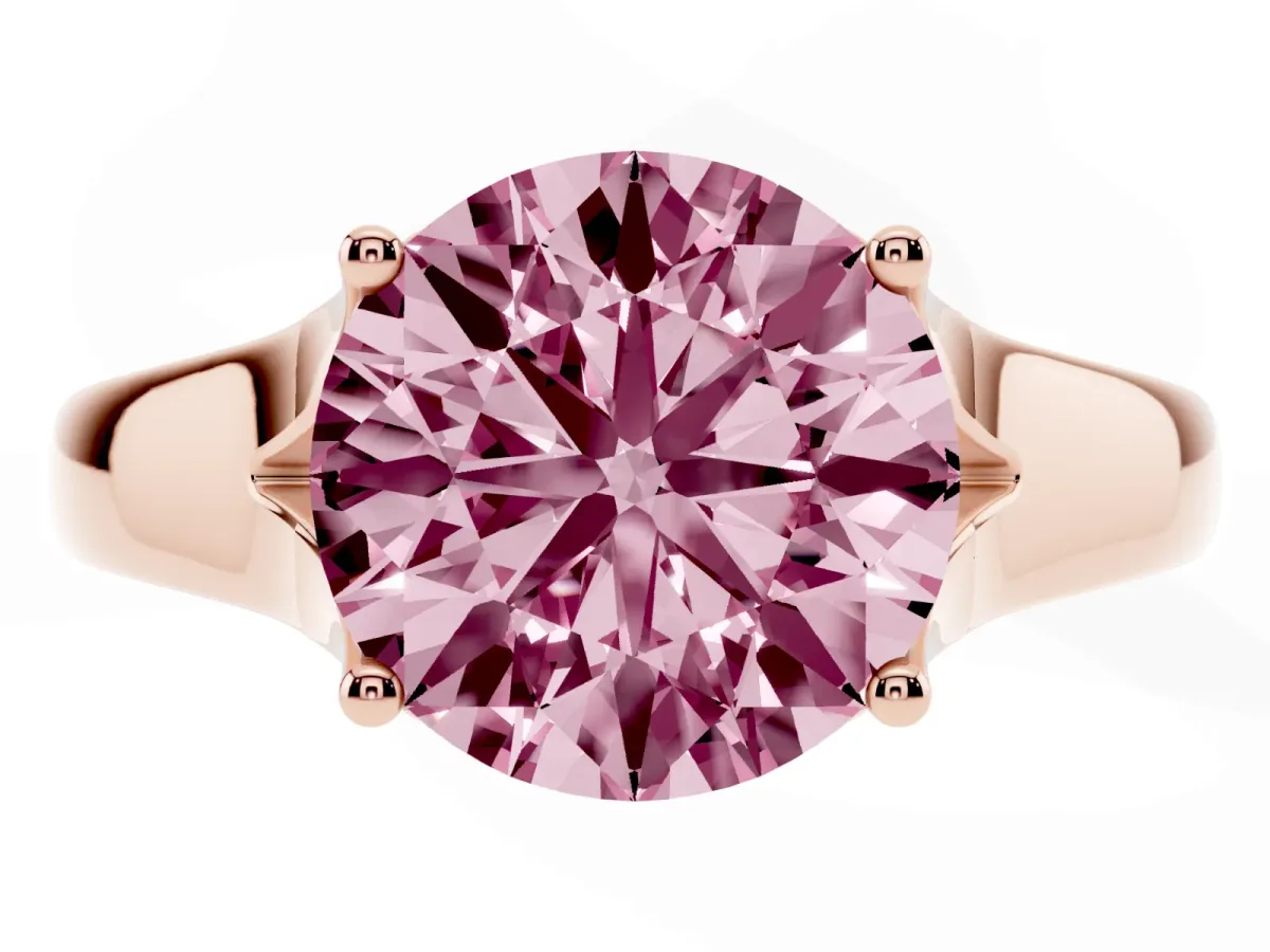 Fancy Pink Round Cut Solitaire Diamond Ring with Cathedral Band and Four-Prong Setting Rose gold