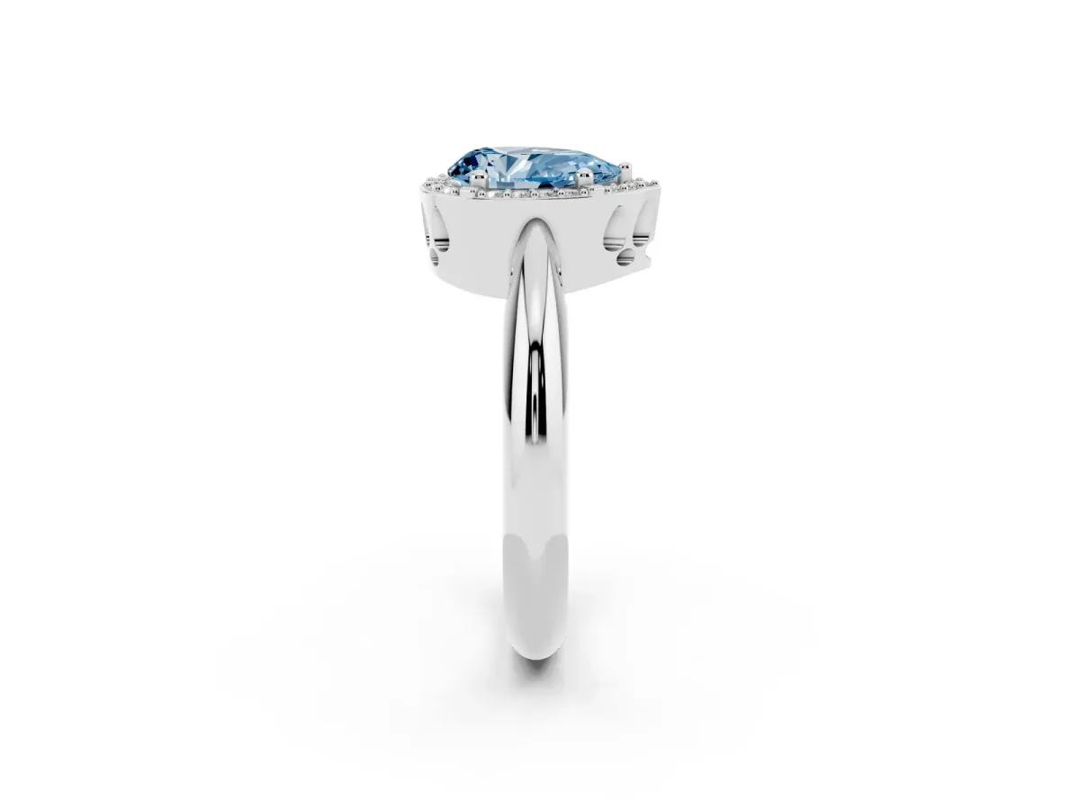 Fancy Blue Pear Cut Cut Diamond Halo Engagement Ring with Split Shank and Four-Prong Setting Silver