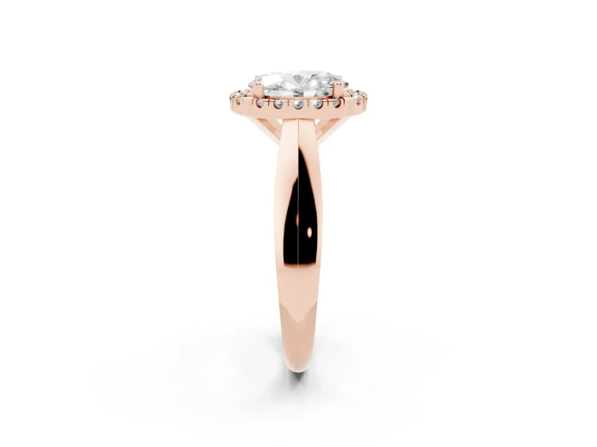 Oval Cut Cut Halo Solitaire Engagement Ring with Square Band and Four-Prong Setting Rose gold