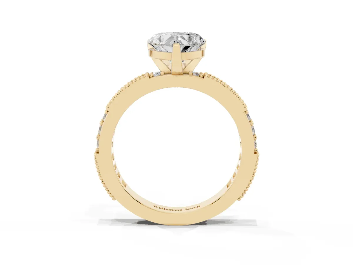Heart Cut Solitaire with Pavé Band and Four-Prong Setting Yellow gold