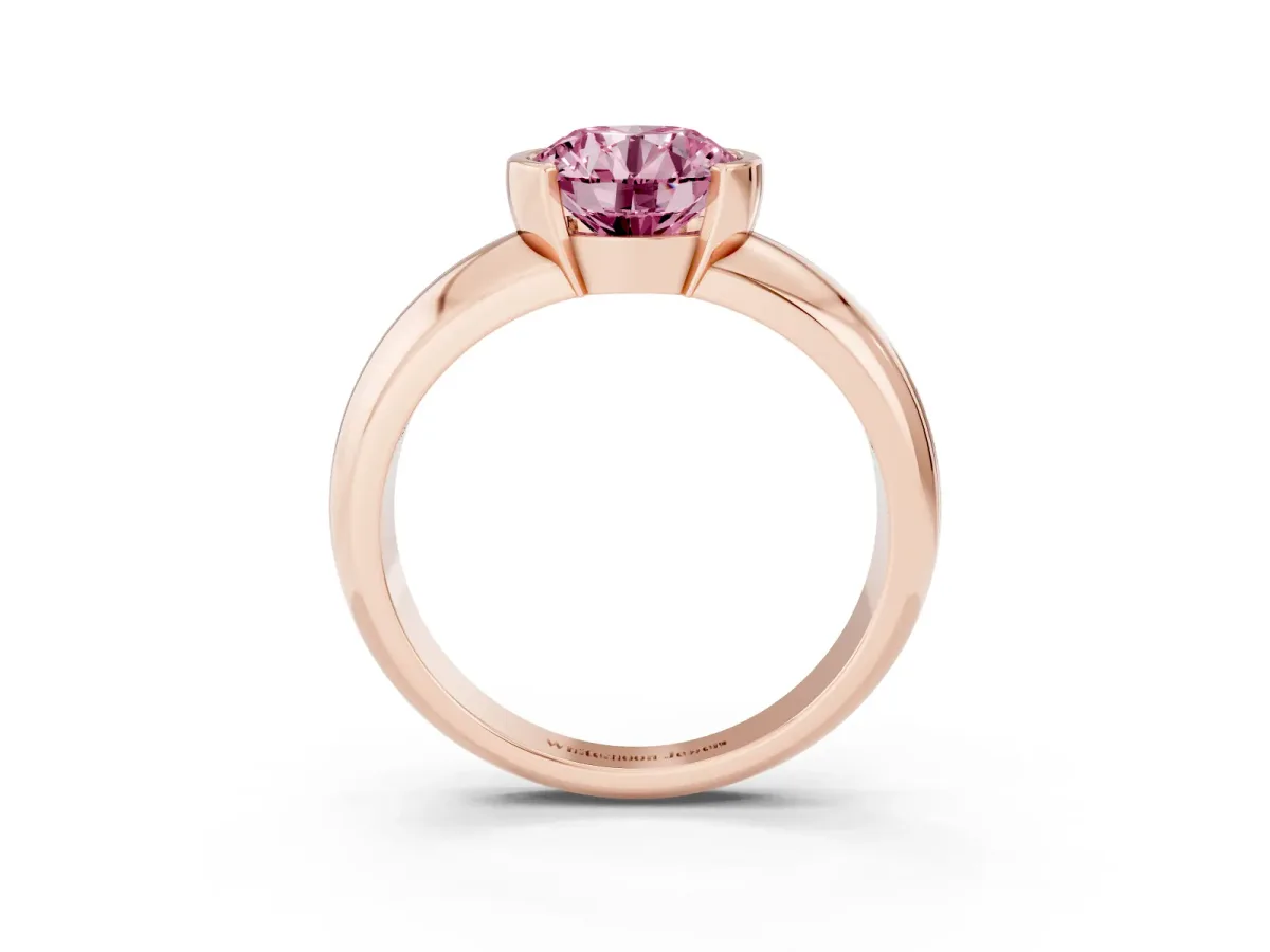 Fancy Pink Round Cut Solitaire Tension Set Diamond Ring with Wide Band Rose gold