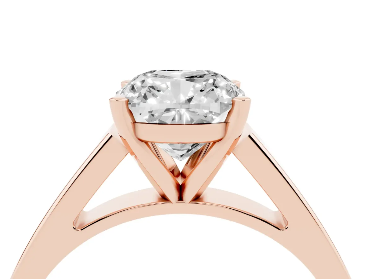 Cushion Cut Solitaire Engagement Ring with Four-Prong Setting and Tapered Band Rose gold