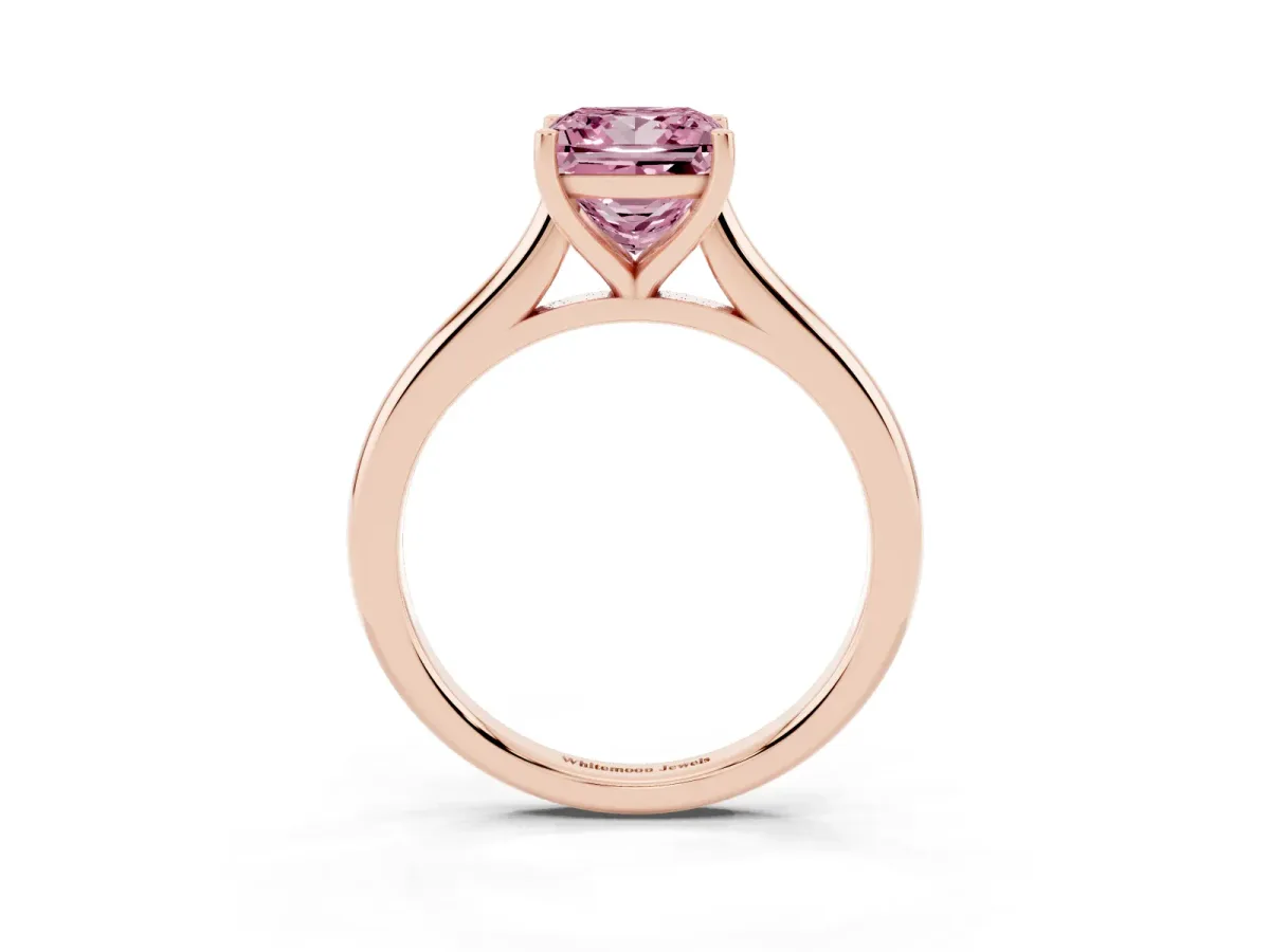 Fancy Pink Princess Cut Cut Solitaire Ring with Cathedral Band and Four-Prong Setting Rose gold