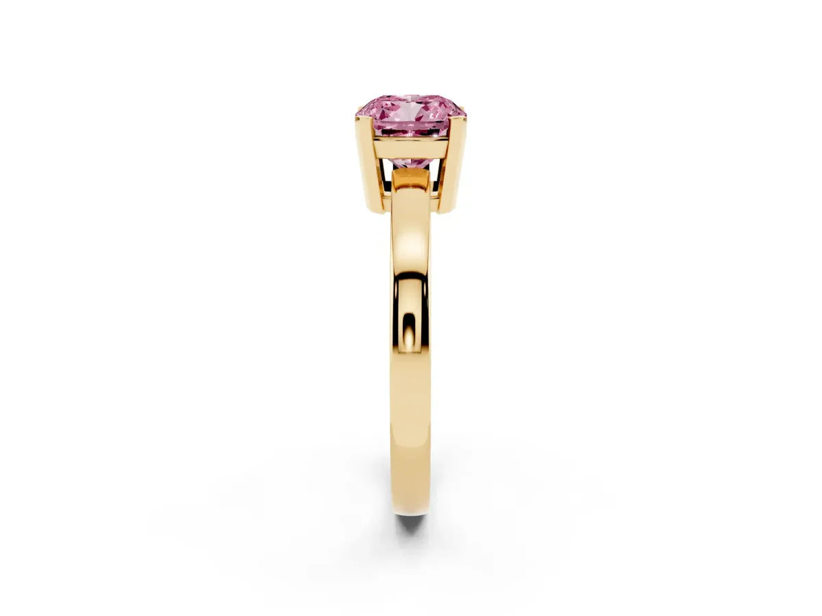 Fancy Pink Cushion Cut Cut Solitaire Ring with Four-Prong Setting and Classic Band Yellow gold