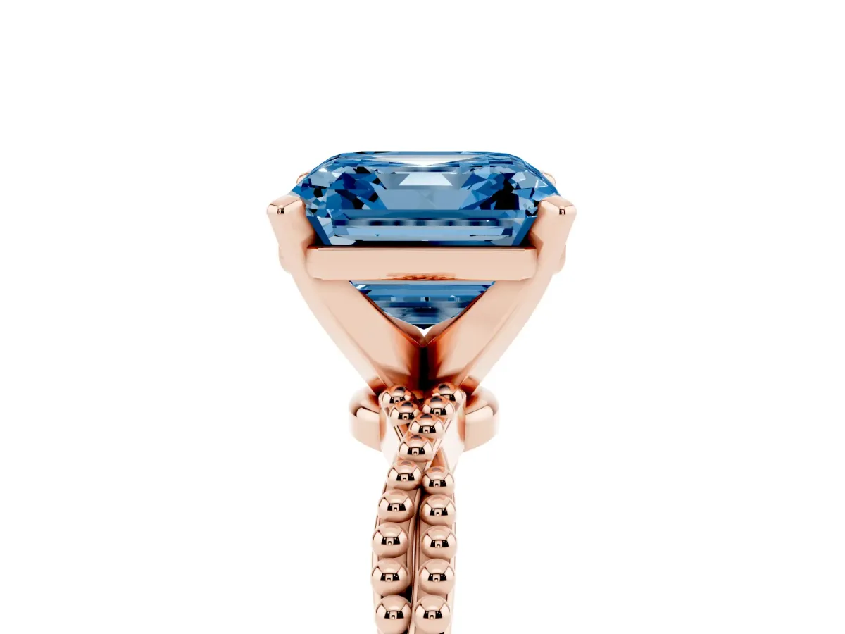 Fancy Blue Asscher Cut Solitaire Twisted Band with Bead Prong Setting Rose gold