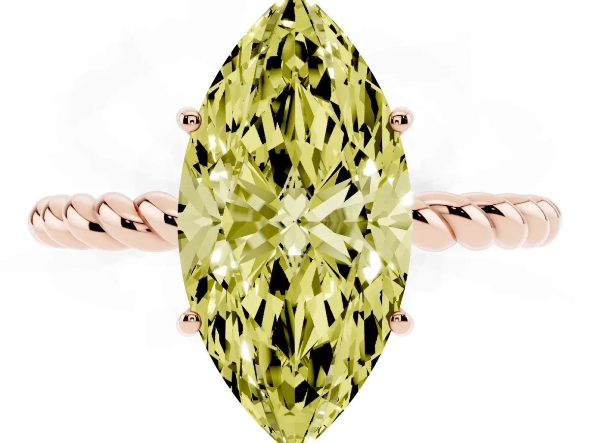 Fancy Yellow Marquise Cut Solitaire Twist Band Ring with Four-Prong Setting Rose gold