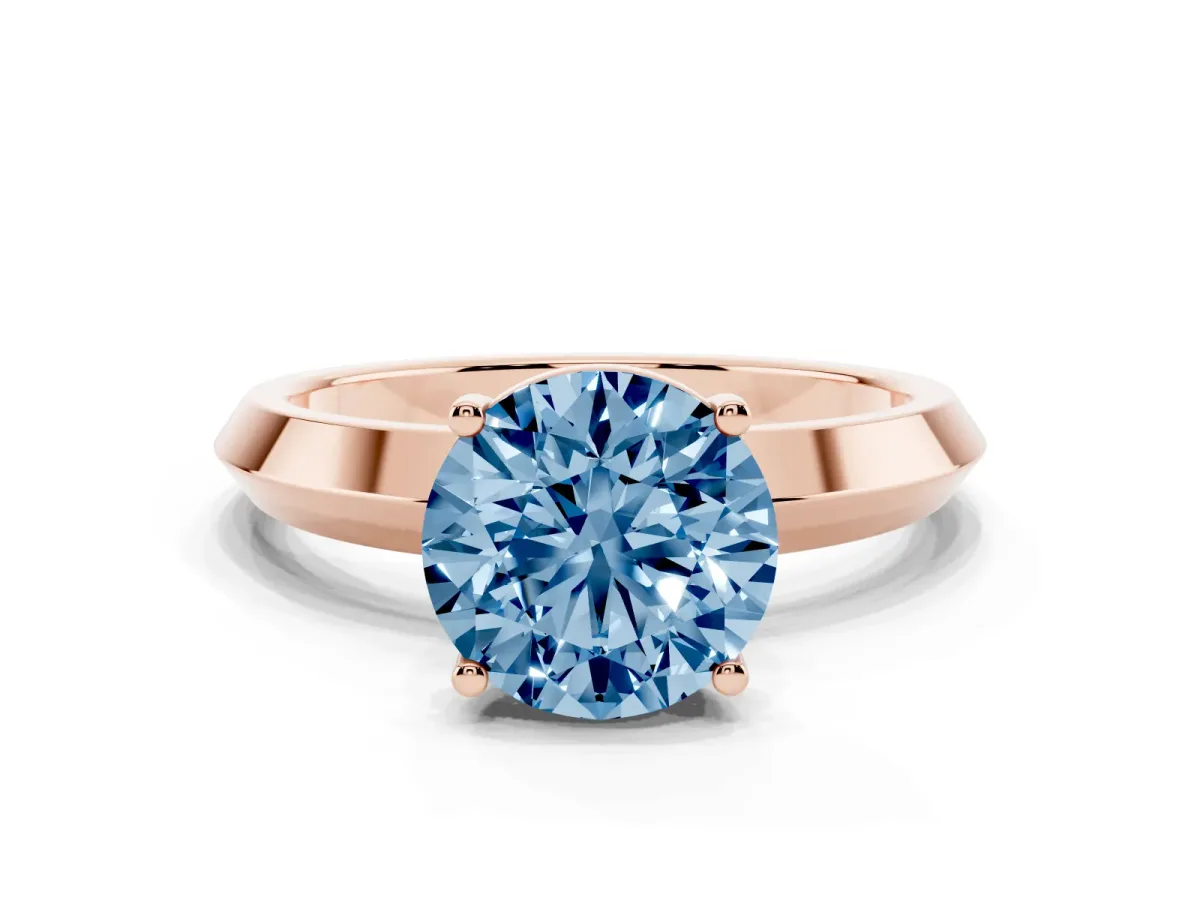 Fancy Blue Round Cut Cut Solitaire Engagement Ring with Flat Band and Four-Prong Setting Rose gold