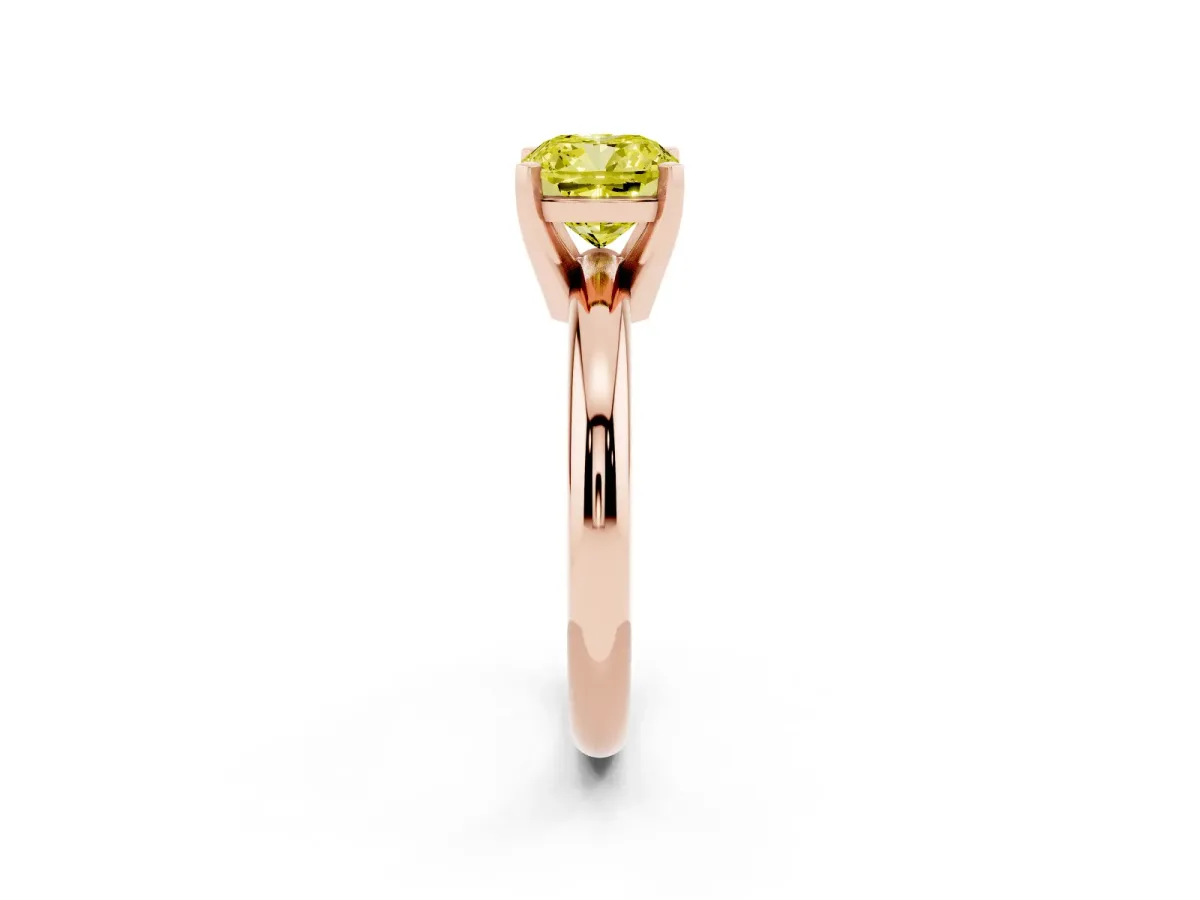 Fancy Yellow Cushion Cut Diamond Solitaire Engagement Ring with Round Band and Four-Prong Setting Rose gold