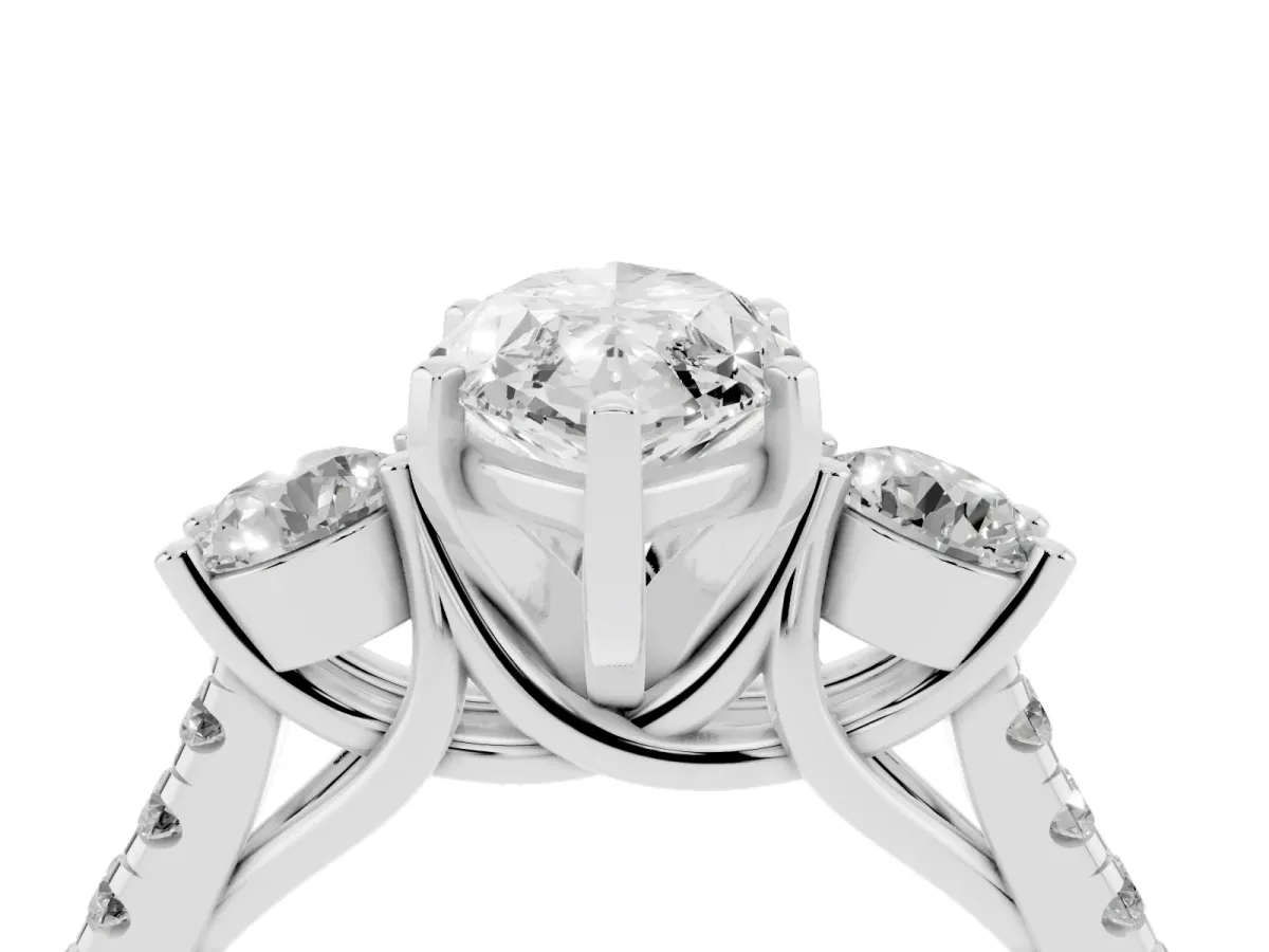 Three-Stone Marquise Cut Diamond Pavé Band with Four-Prong Setting Silver